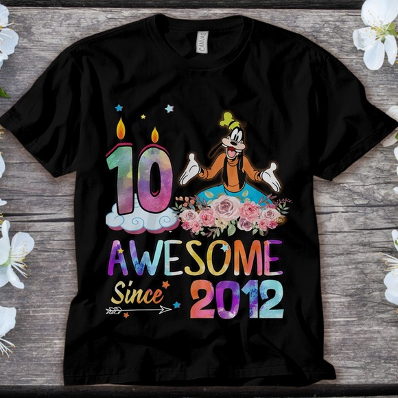 Disney Goofy Awesome Since 2012 10th Birthday 10 Years Old Unisex Adult T-shirt - Picture 1 of 2